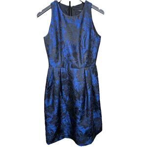 Carmen Marc Valvo Dress Women’s Sz 4 Blue Black Floral Brocade Sleeveless
